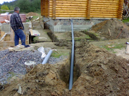 Фото: прокладка труб канализации от дома к септику