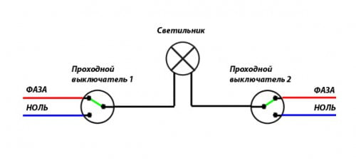 Фото: схема соединения проходного выключателя